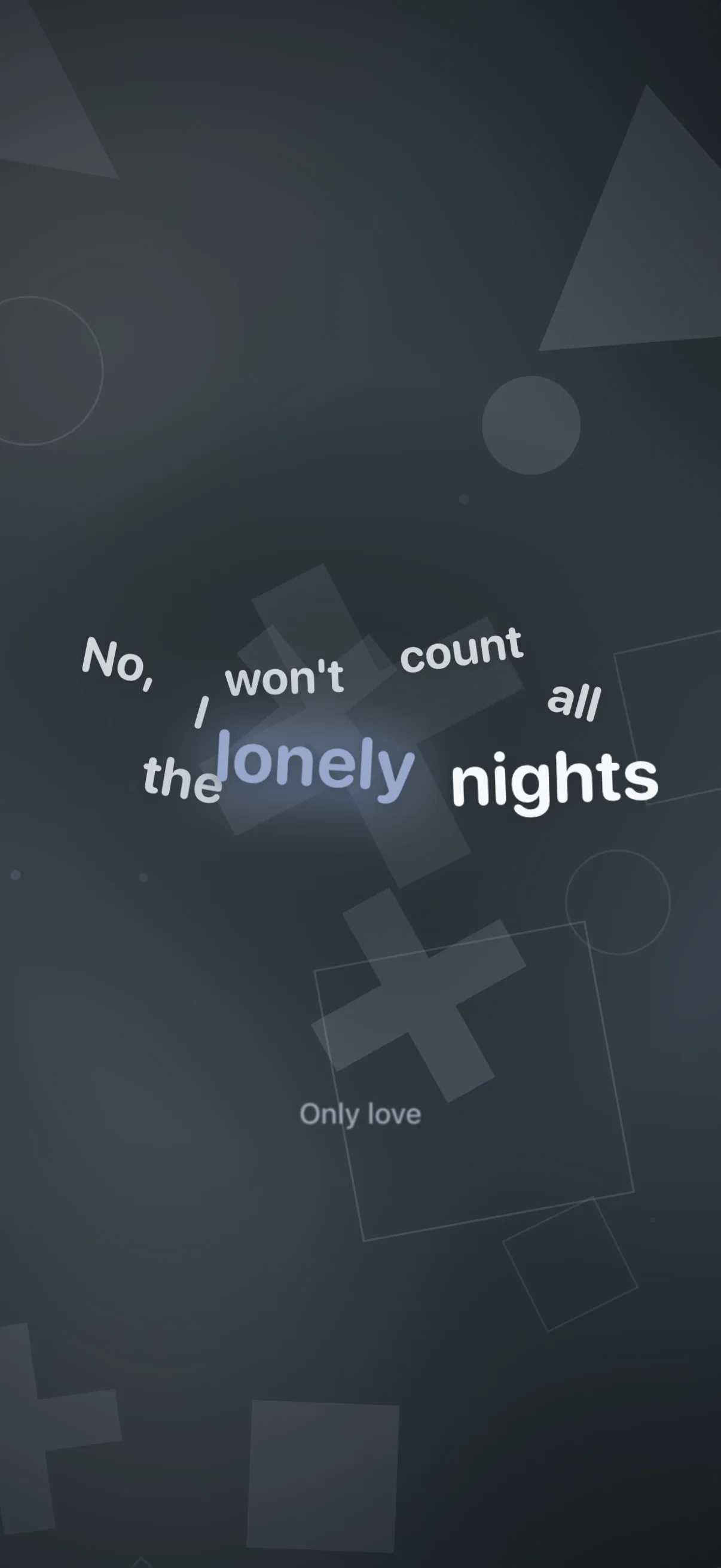 Melo playing a song with lyrics over a full-bleed background drawn from the album artwork